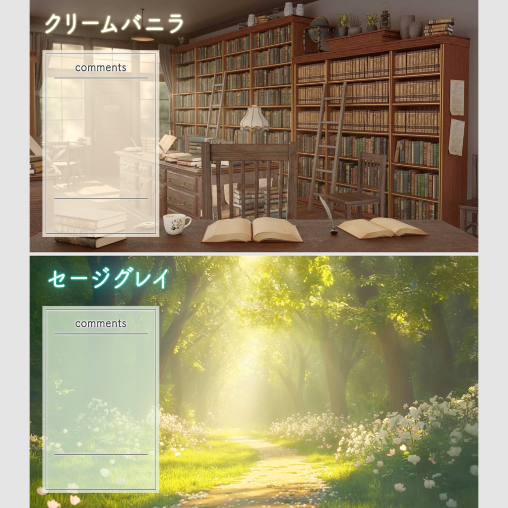 【配信用素材】シンプルなコメント枠&セットリスト枠セット!【10色】