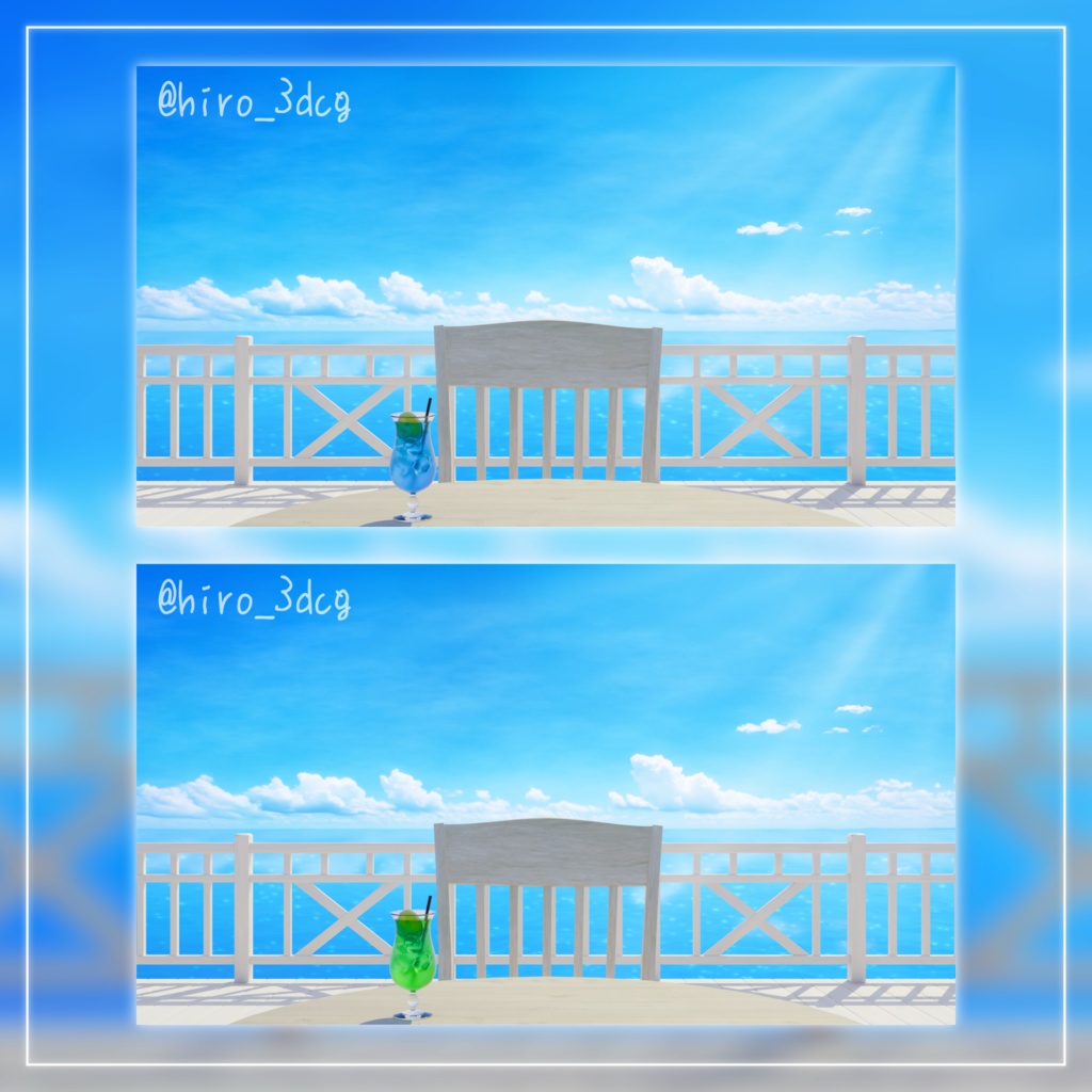 【動く!配信画面セット】白のテラスと夏色の海|雑談・歌枠にピッタリ! Vtuber用配信部屋 ビーチ 夏の空 夏 自然 波