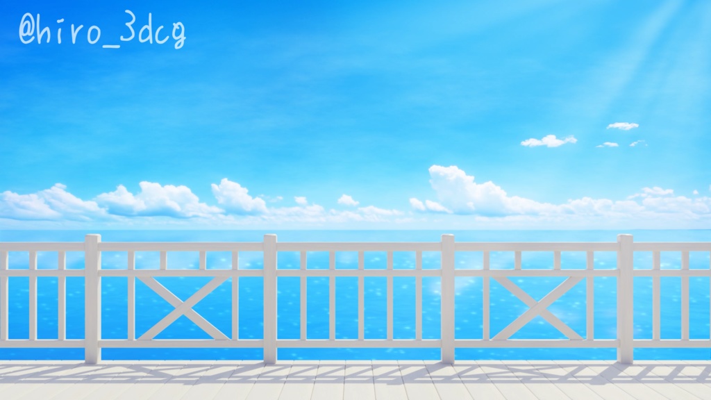 【動く!配信画面セット】白のテラスと夏色の海|雑談・歌枠にピッタリ! Vtuber用配信部屋 ビーチ 夏の空 夏 自然 波