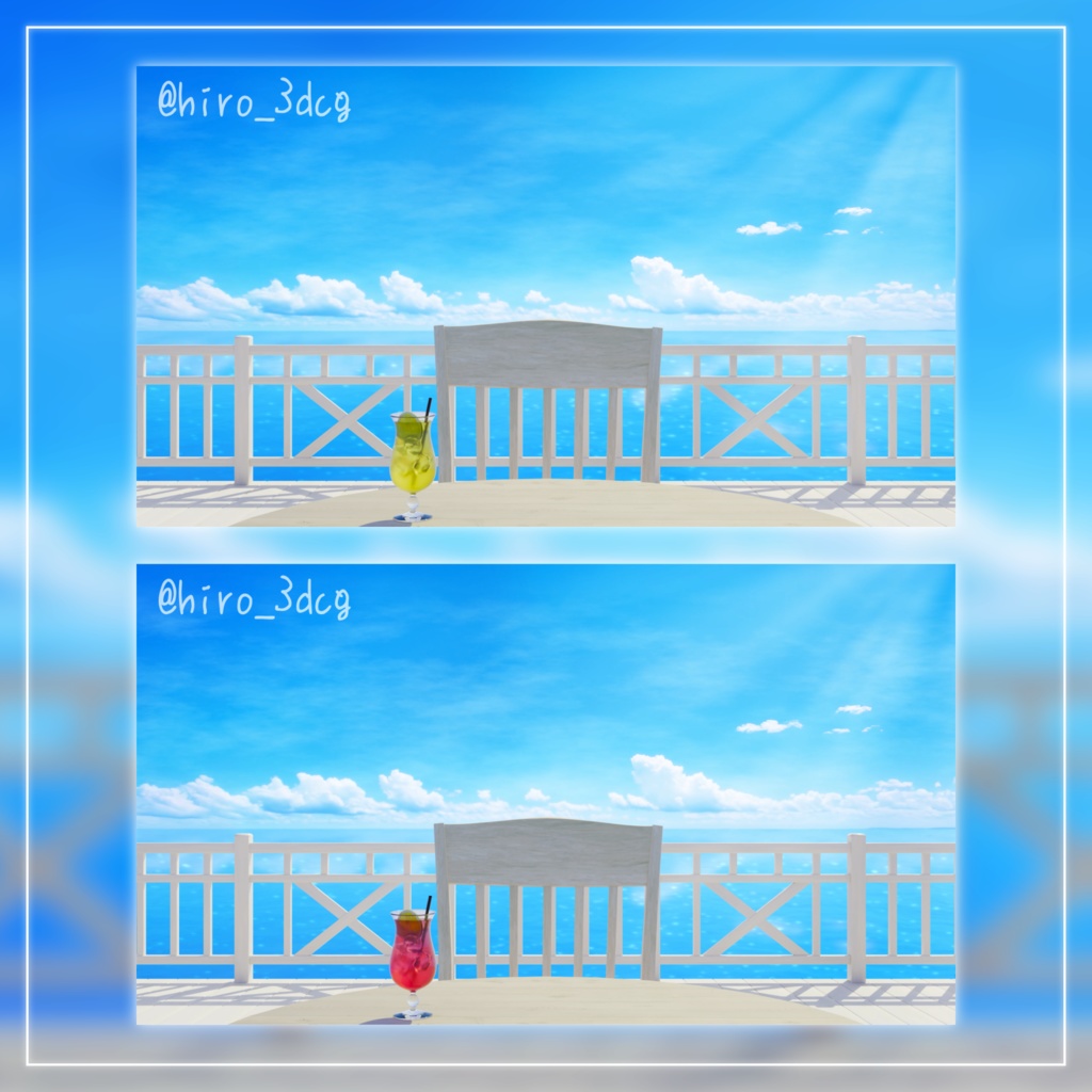 【動く!配信画面セット】白のテラスと夏色の海|雑談・歌枠にピッタリ! Vtuber用配信部屋 ビーチ 夏の空 夏 自然 波
