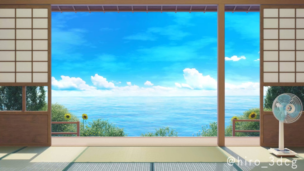 【動く!配信画面セット】和室から眺める夏の海|雑談・歌枠にピッタリ! Vtuber用配信部屋 風鈴 和風 自然 ノスタルジック
