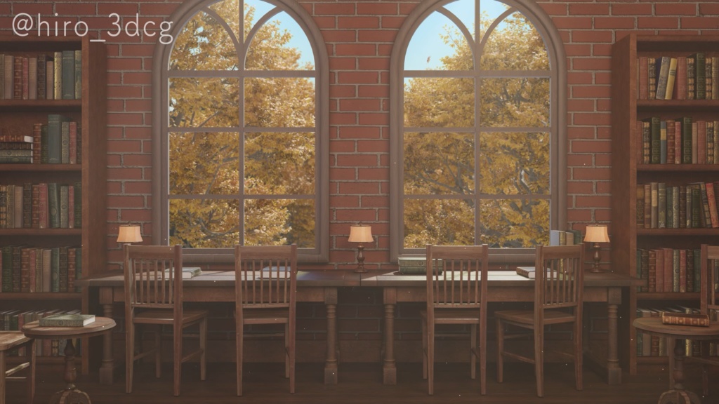 【動く!配信画面セット】陽が差し込む秋のブックカフェ|雑談・歌枠にピッタリ! Vtuber用配信部屋 紅葉 図書館 ファンタジー