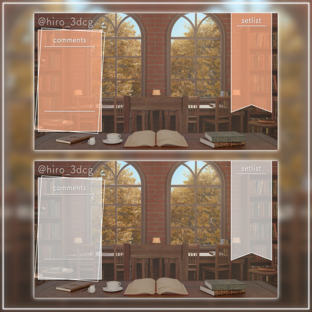 【動く!配信画面セット】陽が差し込む秋のブックカフェ|雑談・歌枠にピッタリ! Vtuber用配信部屋 紅葉 図書館 ファンタジー