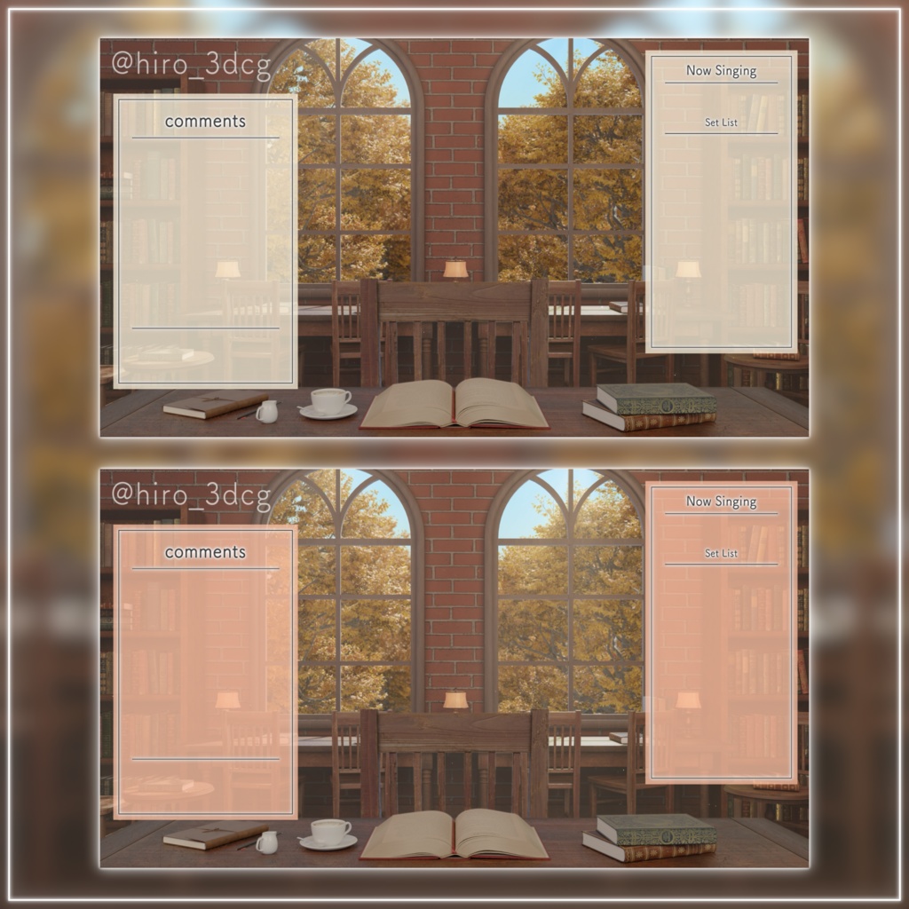 【動く!配信画面セット】陽が差し込む秋のブックカフェ|雑談・歌枠にピッタリ! Vtuber用配信部屋 紅葉 図書館 ファンタジー