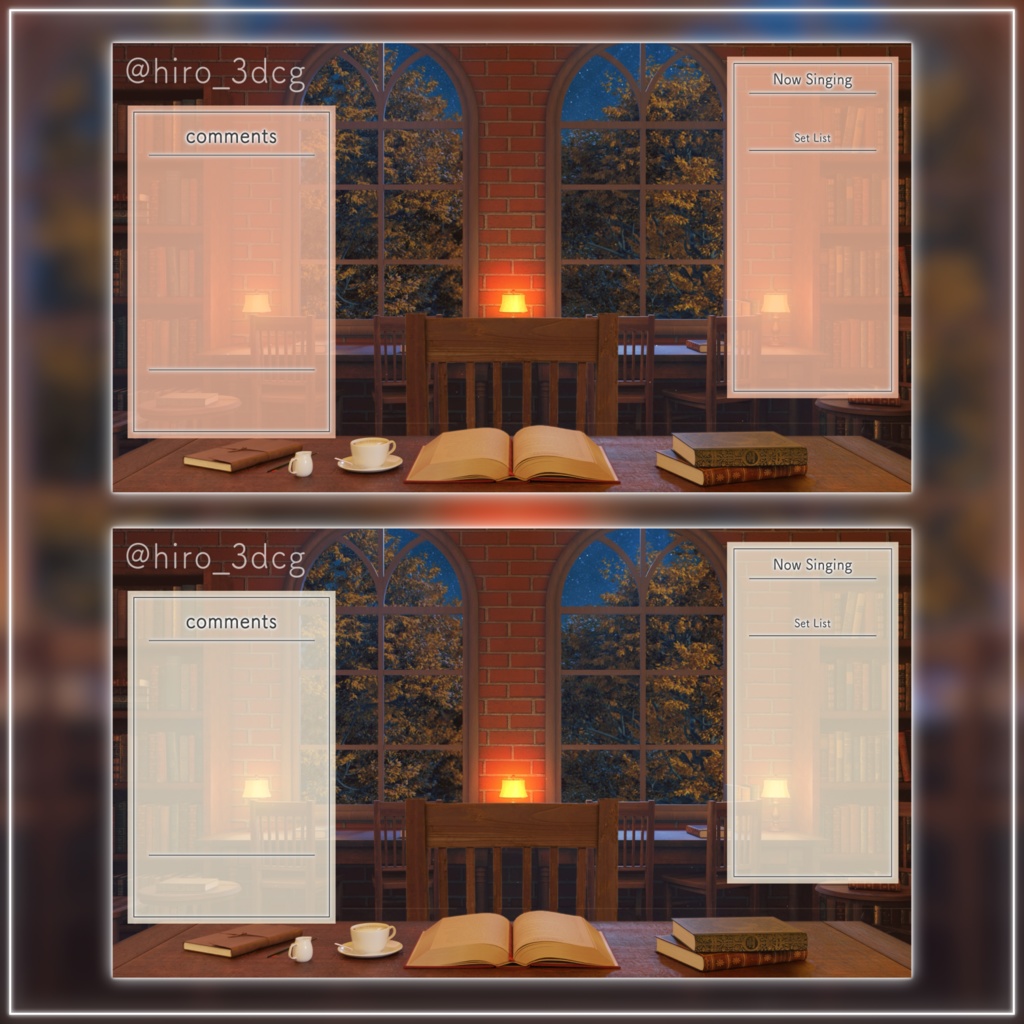 【動く!配信画面セット】月明りが差し込む秋のブックカフェ|雑談・歌枠にピッタリ! Vtuber用配信部屋 紅葉 図書館 秋の夜 ファンタジー