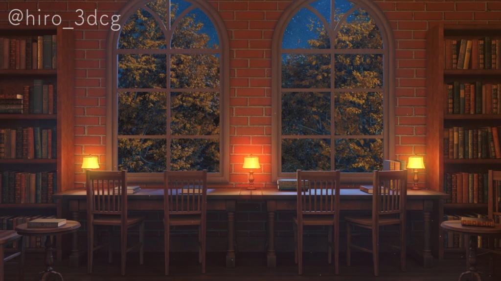 【動く!配信画面セット】月明りが差し込む秋のブックカフェ|雑談・歌枠にピッタリ! Vtuber用配信部屋 紅葉 図書館 秋の夜 ファンタジー