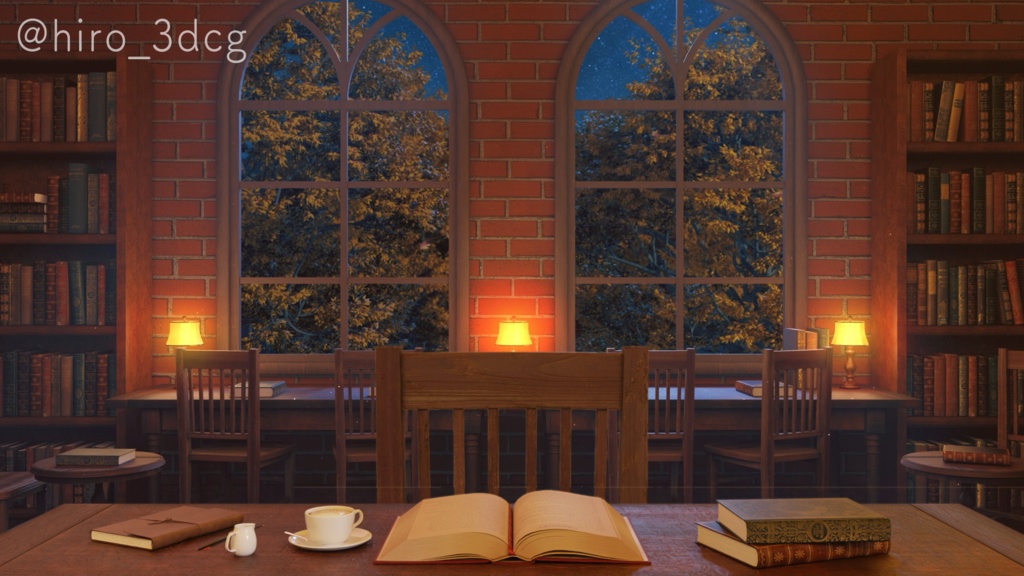 【動く!配信画面セット】月明りが差し込む秋のブックカフェ|雑談・歌枠にピッタリ! Vtuber用配信部屋 紅葉 図書館 秋の夜 ファンタジー