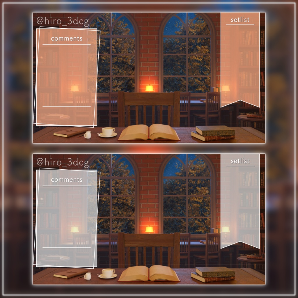 【動く!配信画面セット】月明りが差し込む秋のブックカフェ|雑談・歌枠にピッタリ! Vtuber用配信部屋 紅葉 図書館 秋の夜 ファンタジー