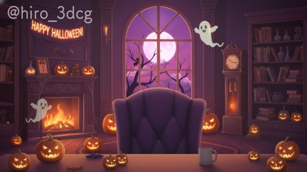 【動く背景】不気味で楽しいハロウィンナイト|VTuber配信背景&待機画面セット