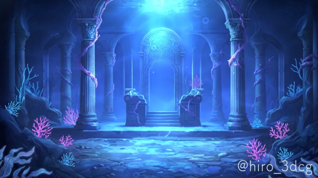 【動く背景】幻想的な深海の神殿|配信背景・待機画面・コメント枠セット / Deep Sea Temple Animated Background