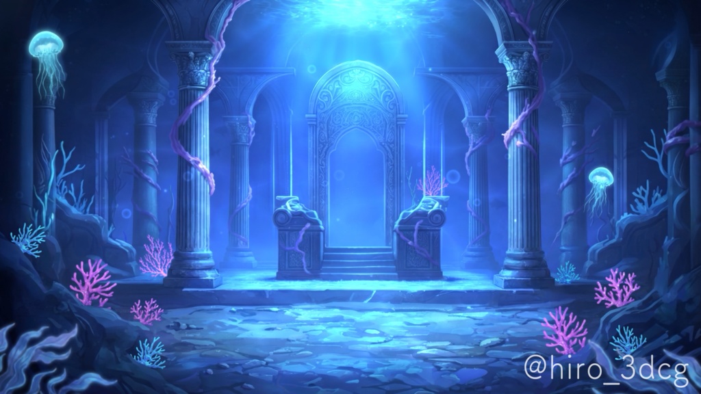 【動く背景】幻想的な深海の神殿|配信背景・待機画面・コメント枠セット / Deep Sea Temple Animated Background