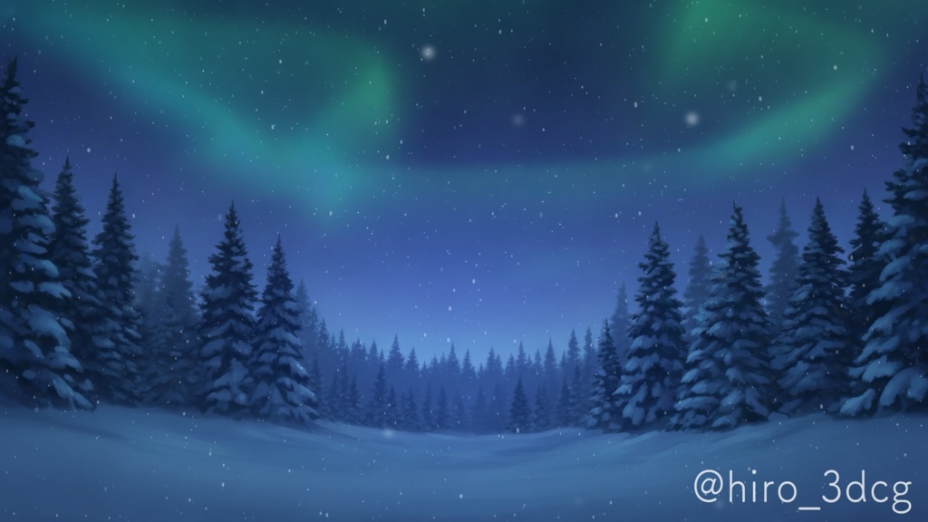 【動く背景】星空とオーロラが輝く冬の森セット【配信画面/VTuber素材/待機画面】