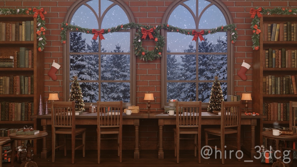【クリスマス配信画面セット】クリスマスのブックカフェ クリスマスツリー 歌枠 雑談配信 Vtuberさんの配信背景に 冬 ループ素材【配信部屋】