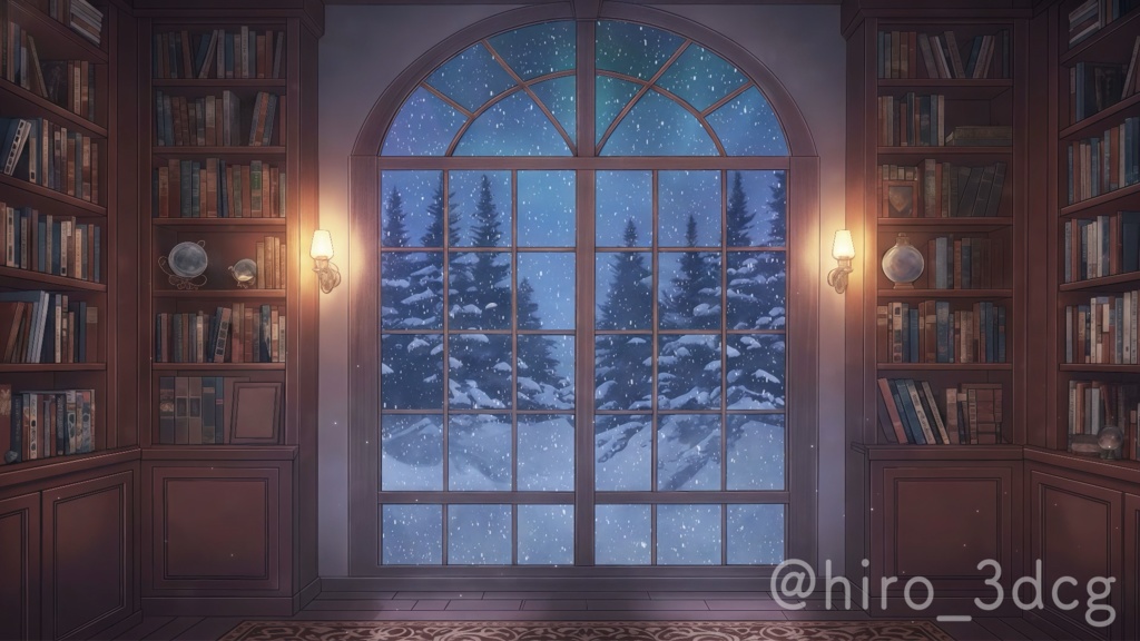 【動く背景-待機画面】雪降る夜の静かな書斎 - 配信画面フルセット【待機画面/コメント枠/雑談・歌枠/Vtuber】
