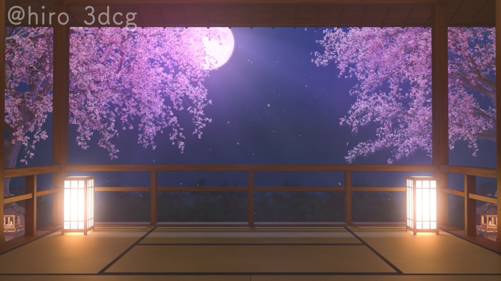【動く背景-待機画面】桜舞う月夜の縁側 - 配信画面フルセット【待機画面/コメント枠/雑談・歌枠/Vtuber】