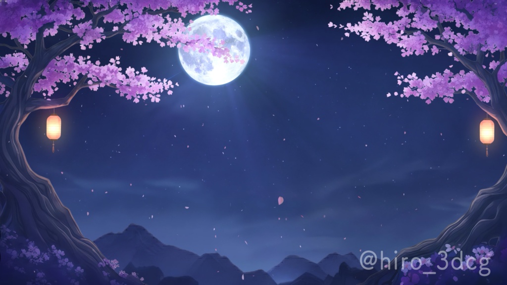 【動く背景-待機画面】桜舞う満月の夜 - 配信画面フルセット【待機画面/コメント枠/雑談・歌枠/Vtuber】