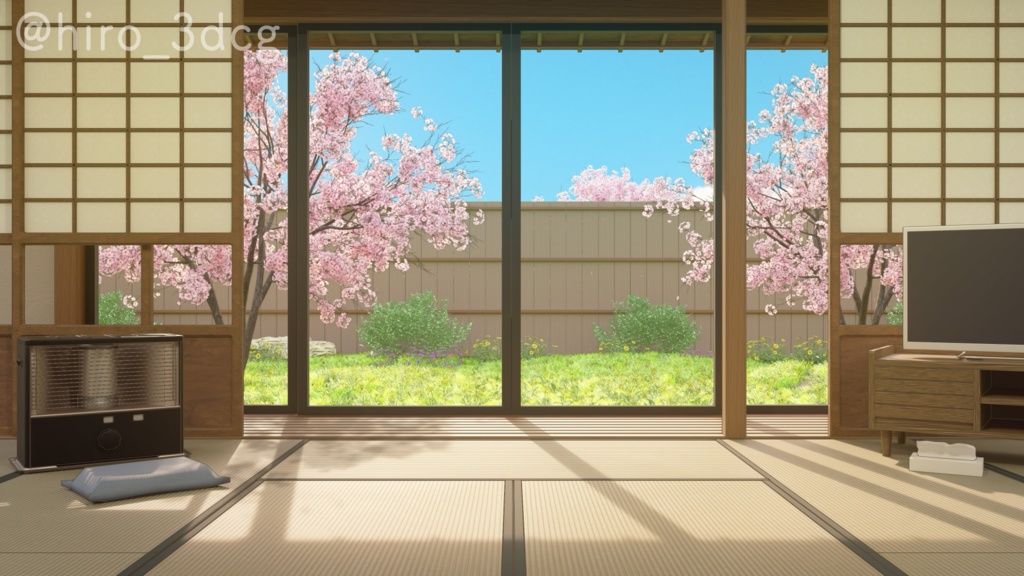 【動く背景-待機画面】猫がいる暖かな春の和室 - 配信画面フルセット【待機画面/コメント枠/雑談・歌枠/Vtuber】