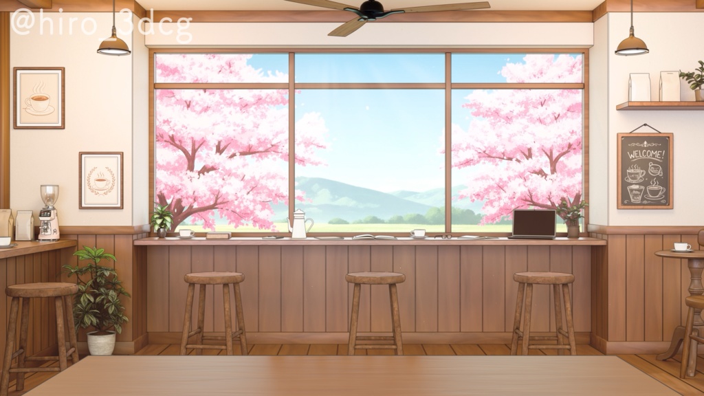 【動く配信背景】桜の見えるカフェ・窓辺のカウンター席|春・歌枠・雑談【OBS対応/Vtuber向け】