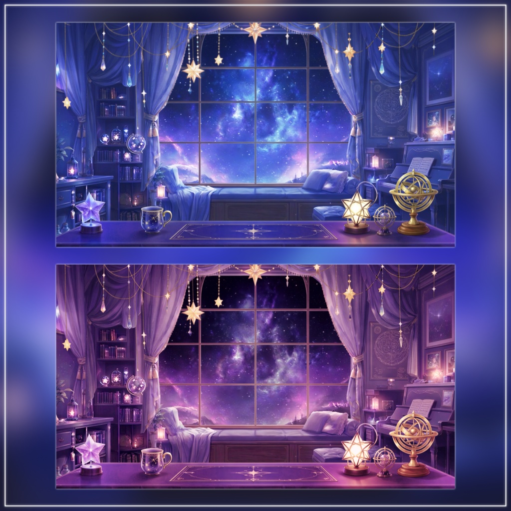 【動く背景-待機画面】スターライトと夜天の星影|夜の配信画面フルセット【2色展開/待機画面/コメント枠/雑談・歌枠/Vtuber素材】