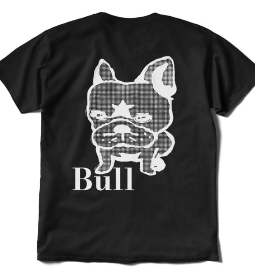 バックプリント2種類メッシュBull胸に小型Bullと胸GEロゴ入り黒Tシャツ