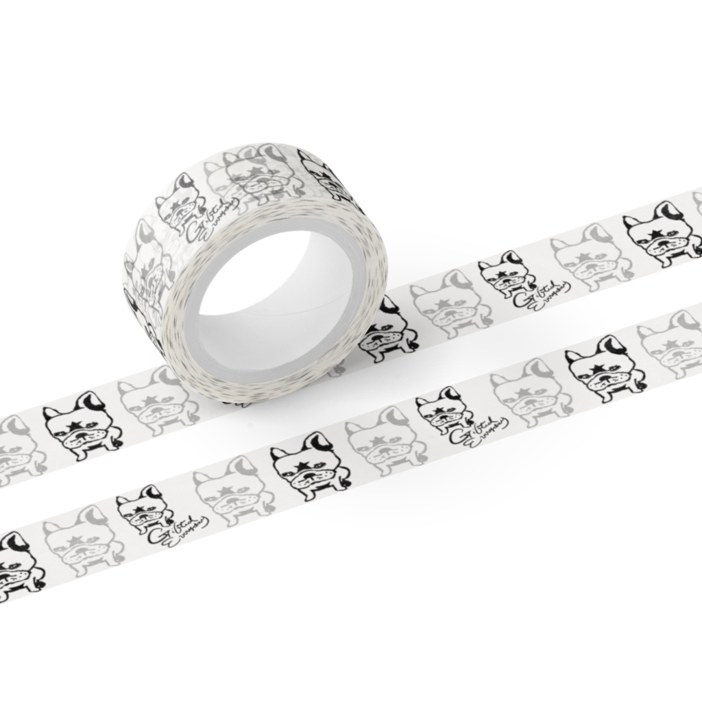 フレンチブルドッグ黒グレー15mmマスキングテープ