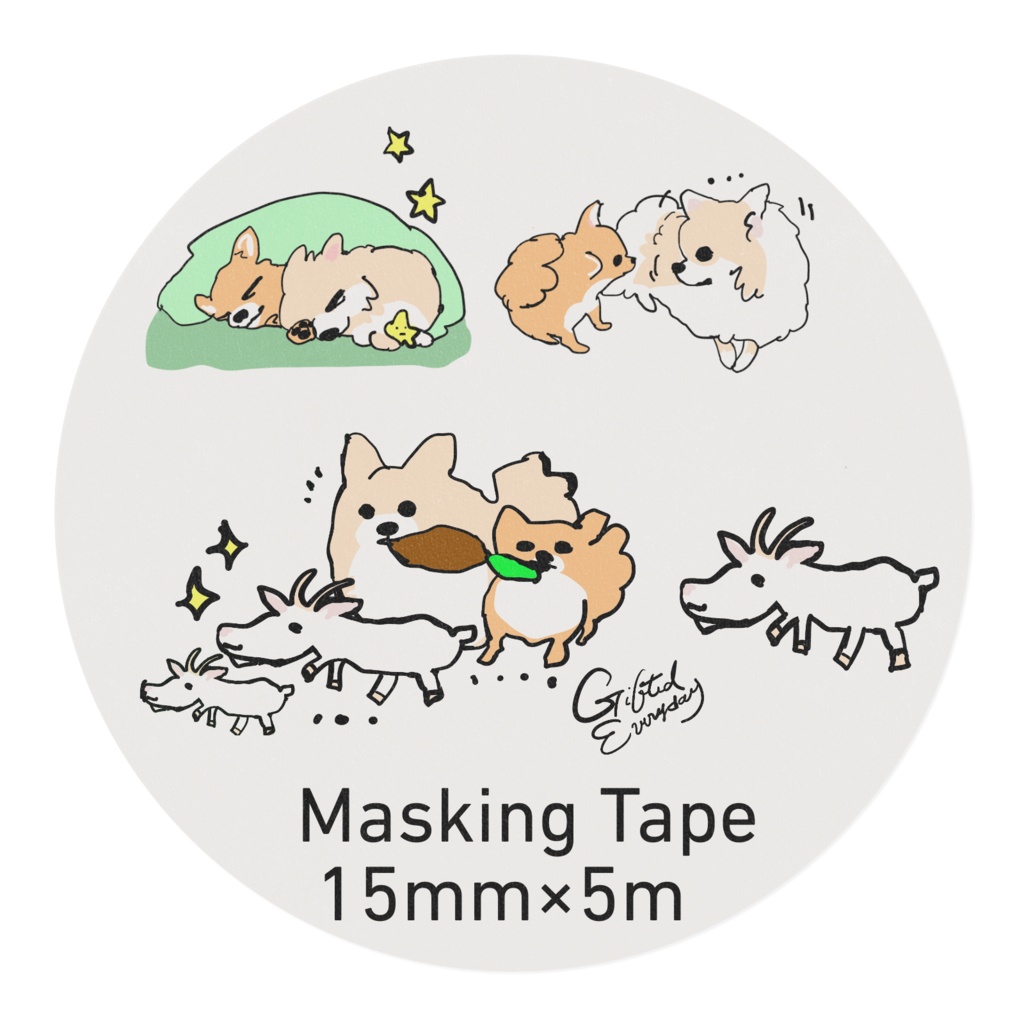 ヤギさんと仲良しポメラニアンとポメチワ犬マスキングテープ15mm