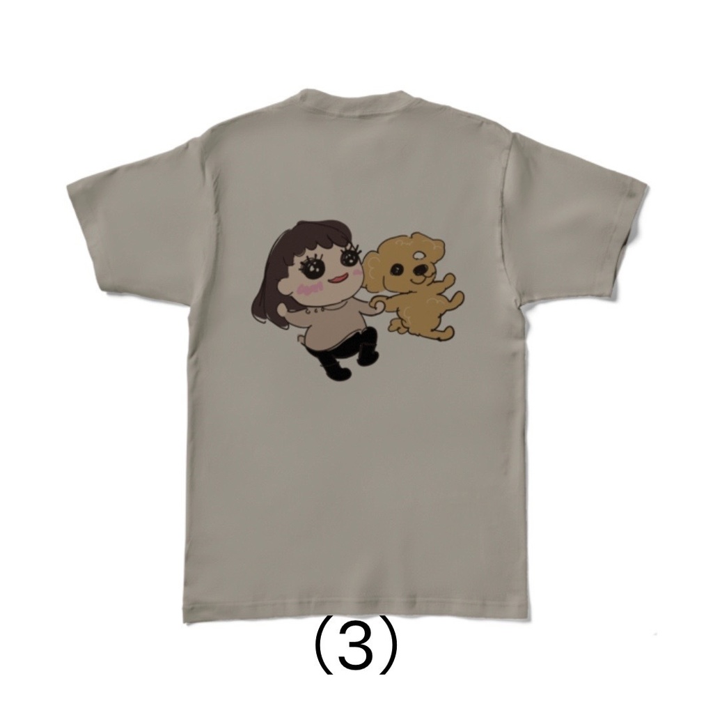 ユーコさんとトイ・プードルワンちゃんの仲良し散歩Tシャツ4種類(前だけ2種類、両面2種類)