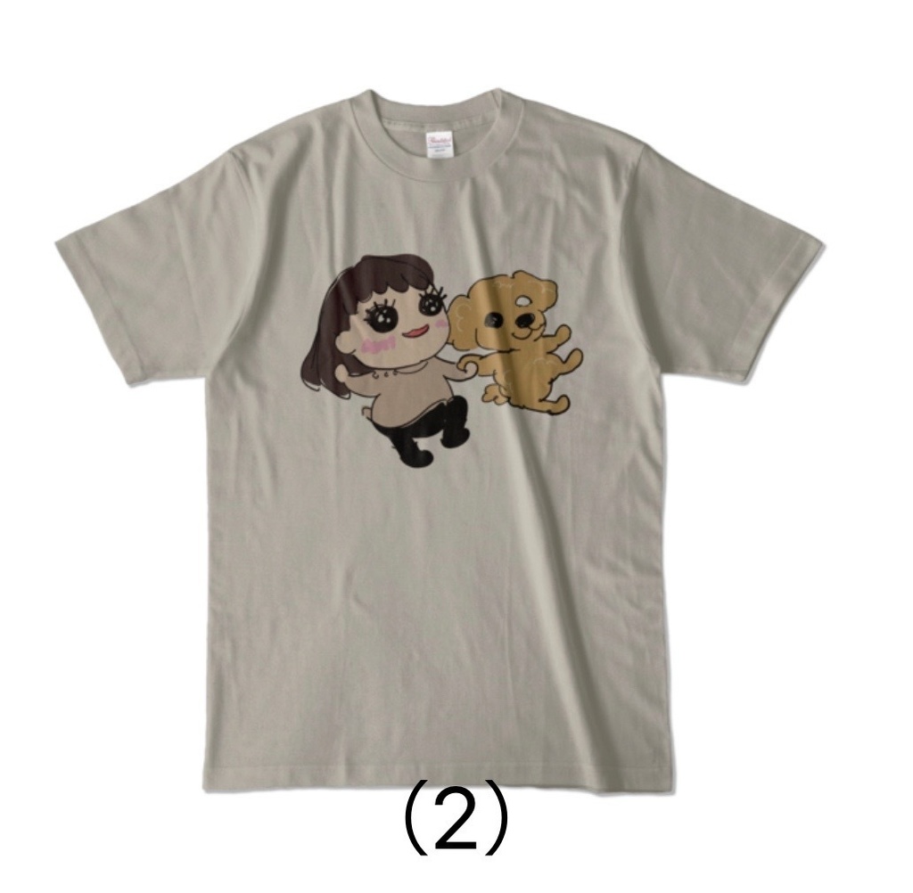 ユーコさんとトイ・プードルワンちゃんの仲良し散歩Tシャツ4種類(前だけ2種類、両面2種類)