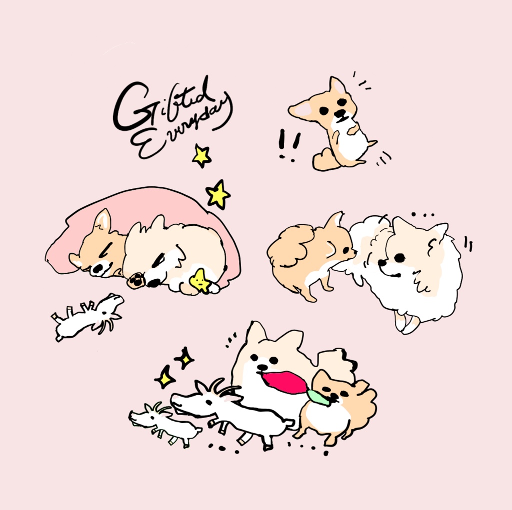 缶ミラー グリーンとピンク75mm/ヤギさん好きのポメポメチワワンちゃん