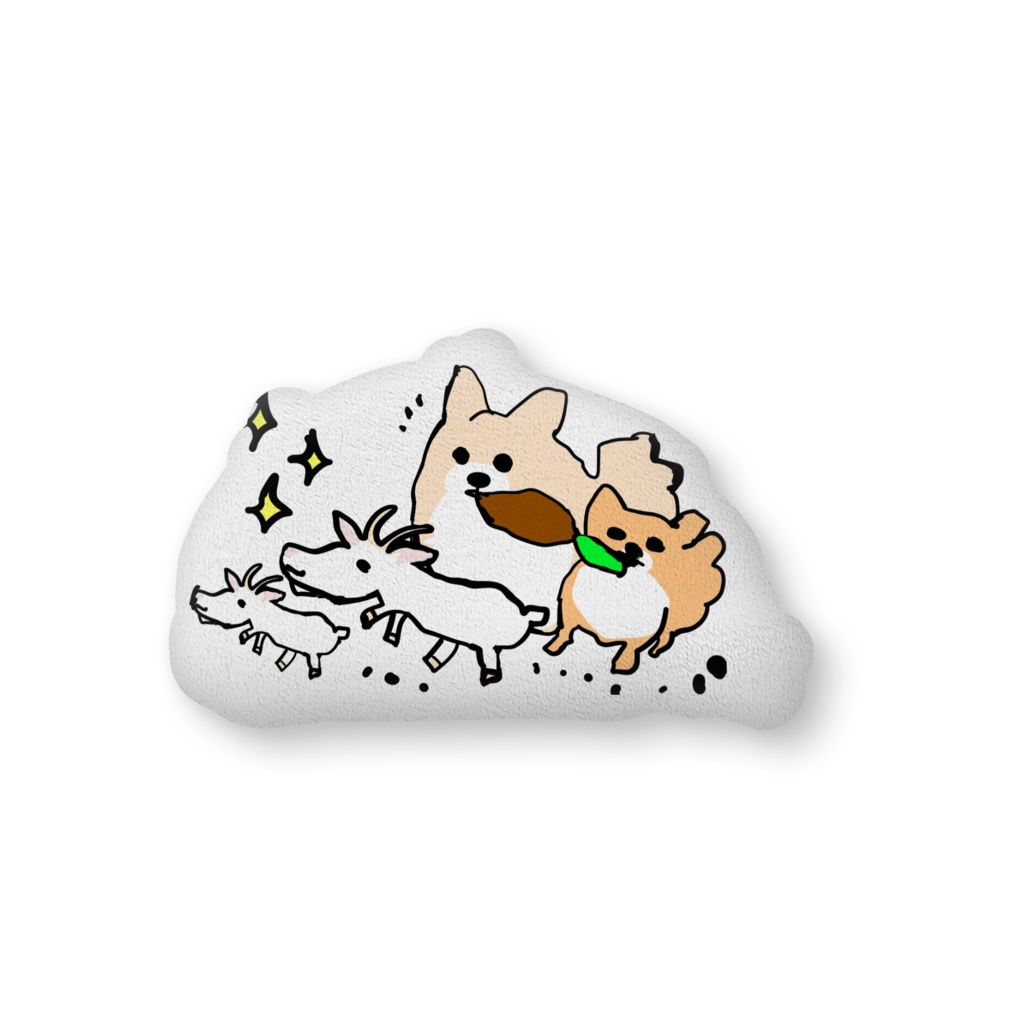 ヤギさん好きのポメワンちゃんとポメチワワンちゃんの両面ふかふかクッション