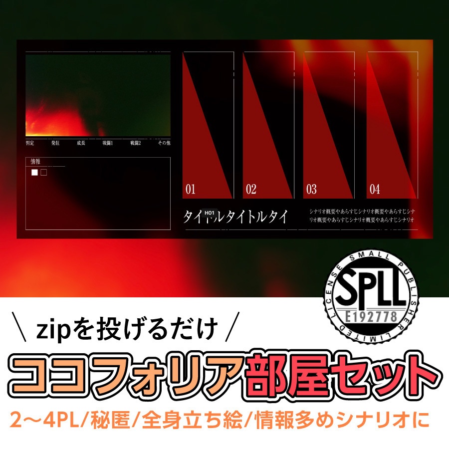 【zip有り】すぐ使える ホラー風なココフォリア部屋素材 タイマン/2～4PL/全身立ち絵対応/情報多めのシナリオに【SPLL:E192778】