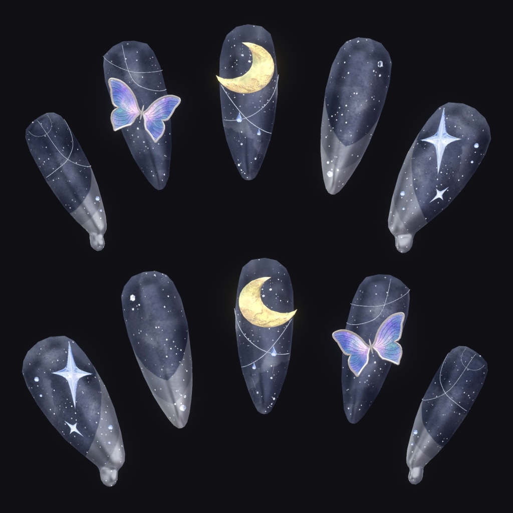 【VRChat想定】夜雨のネイル【4アバター対応】