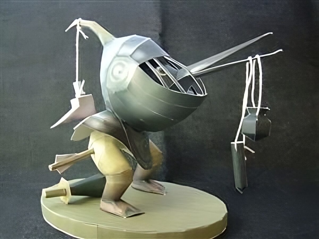 ヒエロニムス・ボッシュ作「兜をかぶった鳥」ペーパークラフト展開図データ【pdo】