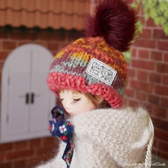 Opal毛糸のニット帽&マフラー【ミニコロ用】(クロードモネ)