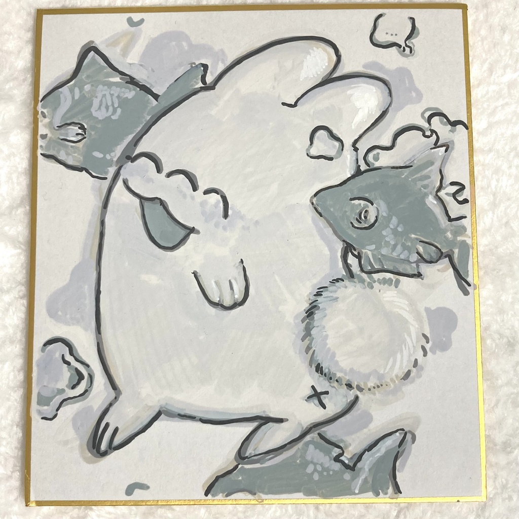 金魚と三ﾂ目 手描き色紙