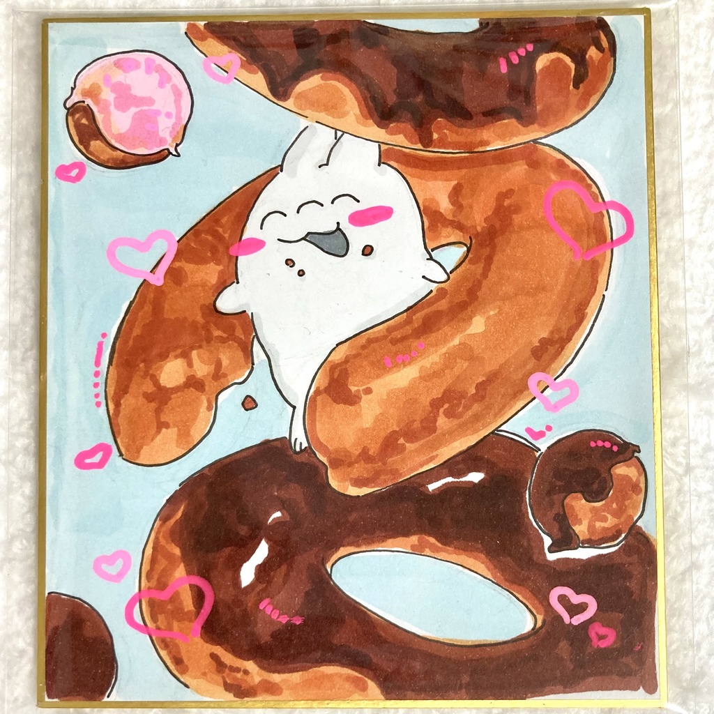 ドーナツと三ﾂ目 手描き色紙