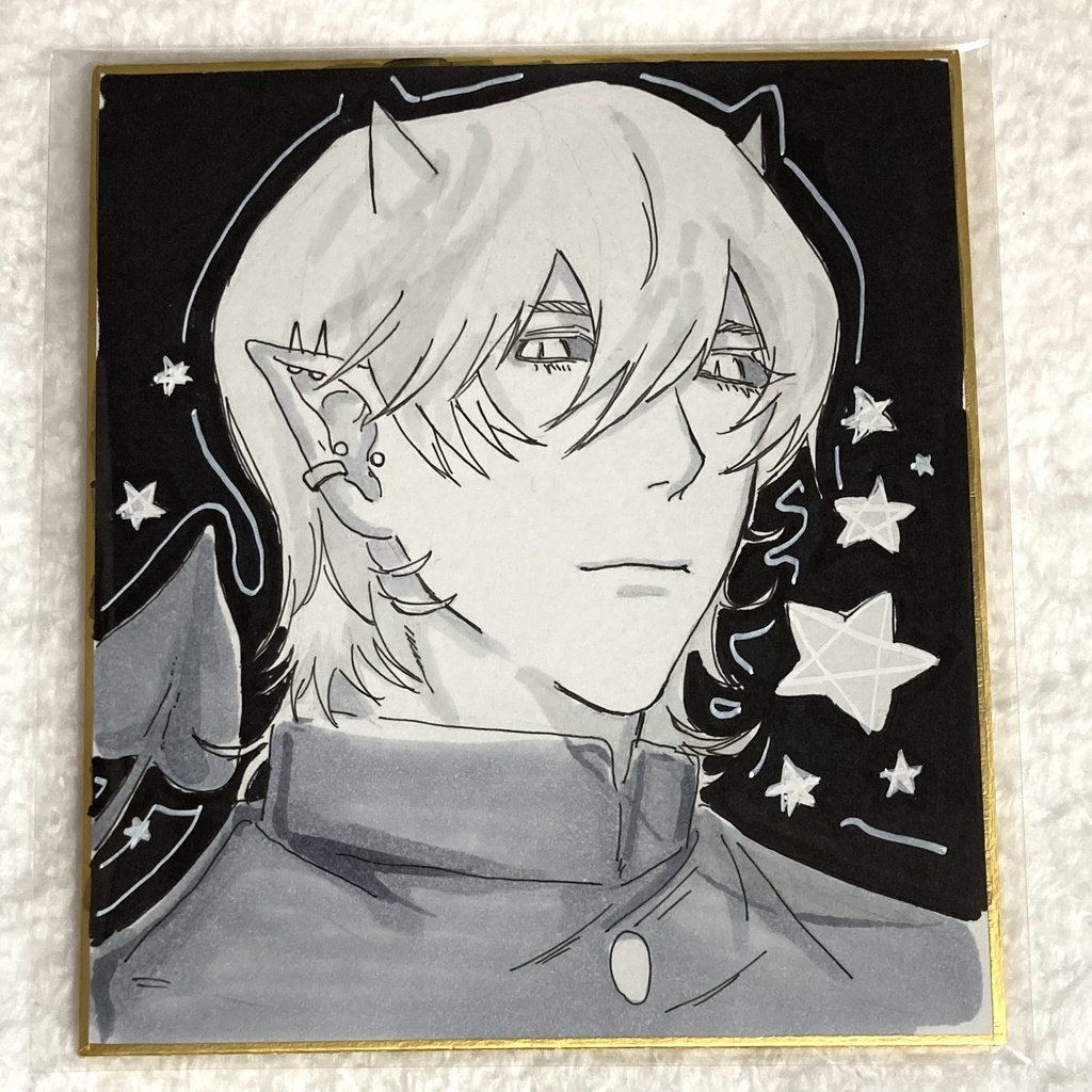 悪魔 手描き色紙