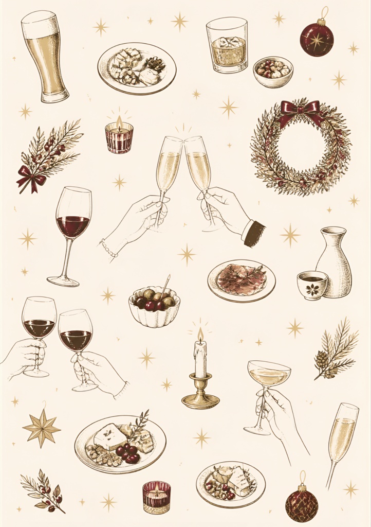 酒好きのためのChristmas DESIGN PAPER|5枚セット