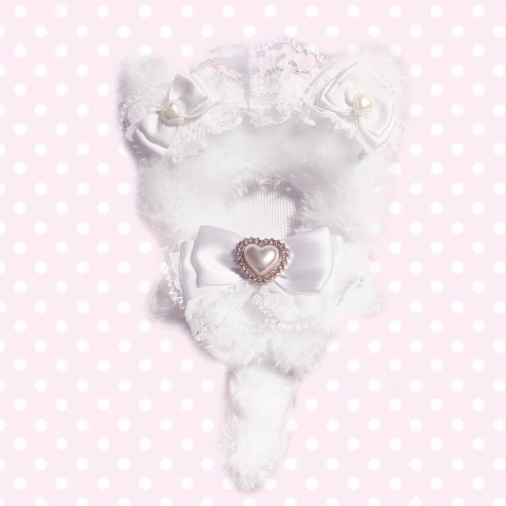 しっぽ付き付き ねこ耳 10cm ぬいぐるみ服 ホワイト♥