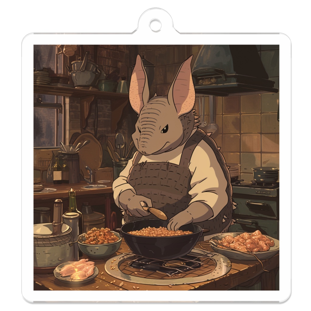 調理するアルマジロ