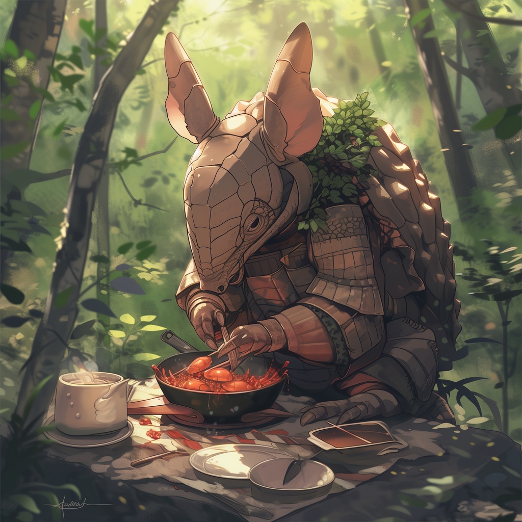 調理するアルマジロ