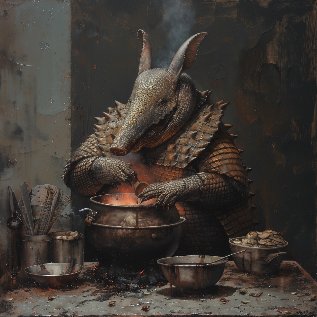 調理するアルマジロ