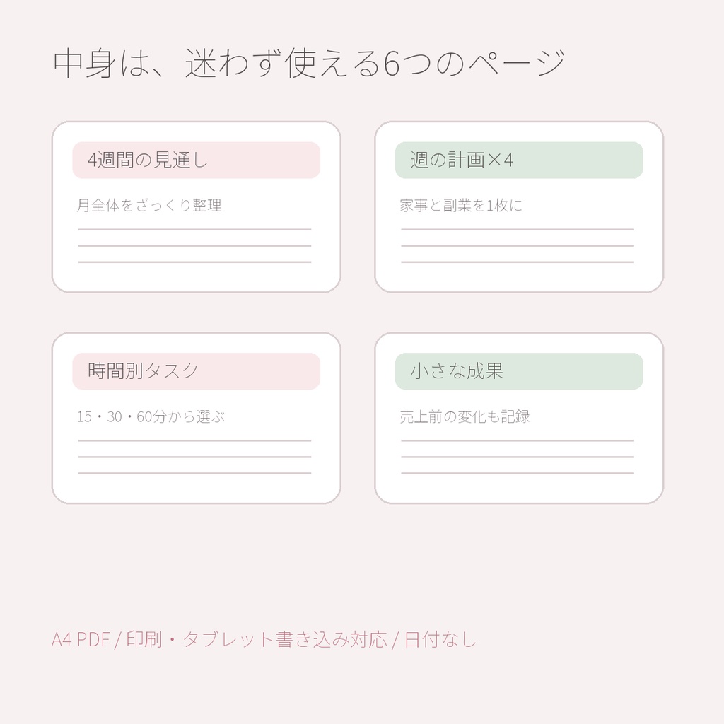 家事と副業を両立する4週間すきま時間プランナー|主婦・在宅ワーク向けPDF