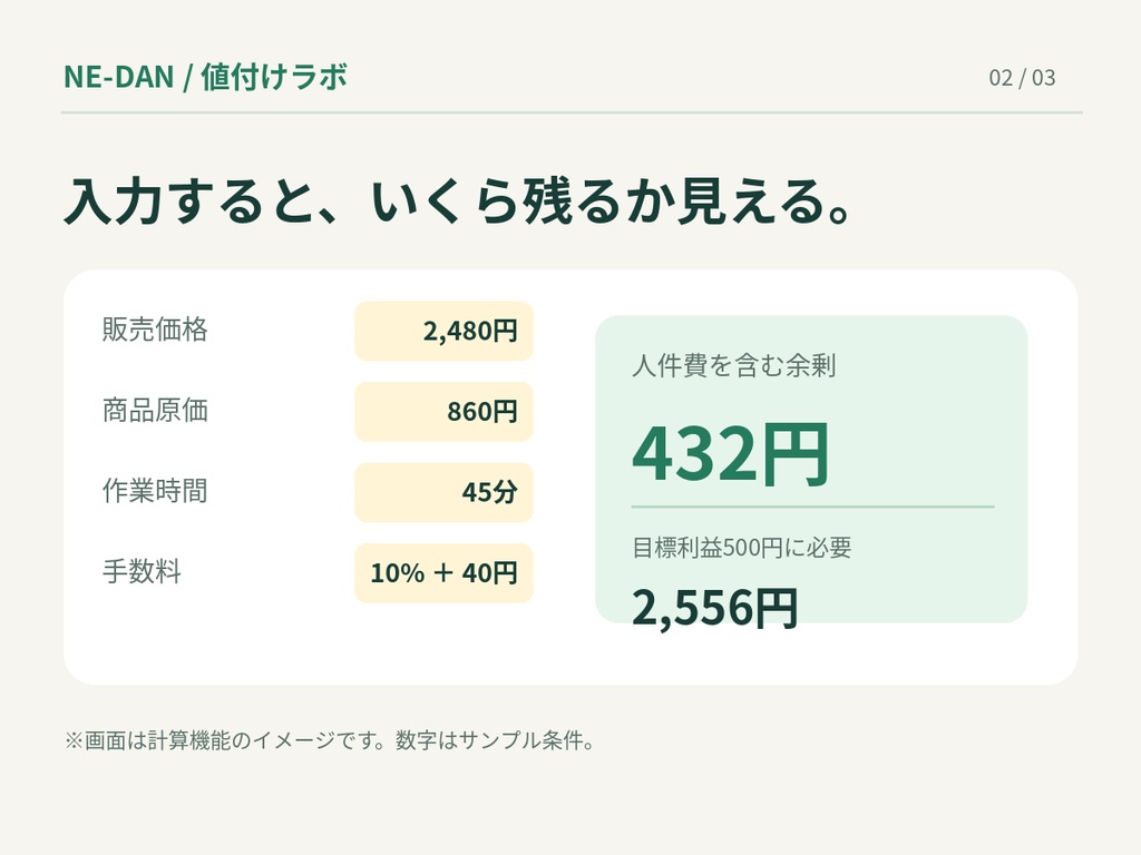 NE-DAN|値付けラボ|ハンドメイド・小さなお店の売値&利益計算【スマホ/PC】