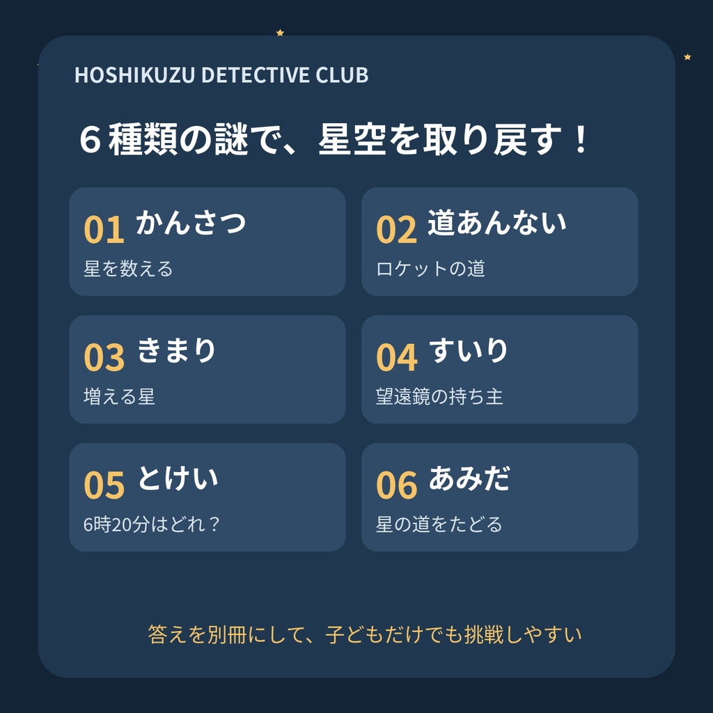 星くず探偵団｜まよなか天文台の6つの暗号【小学生向け・おうち謎解きPDF】