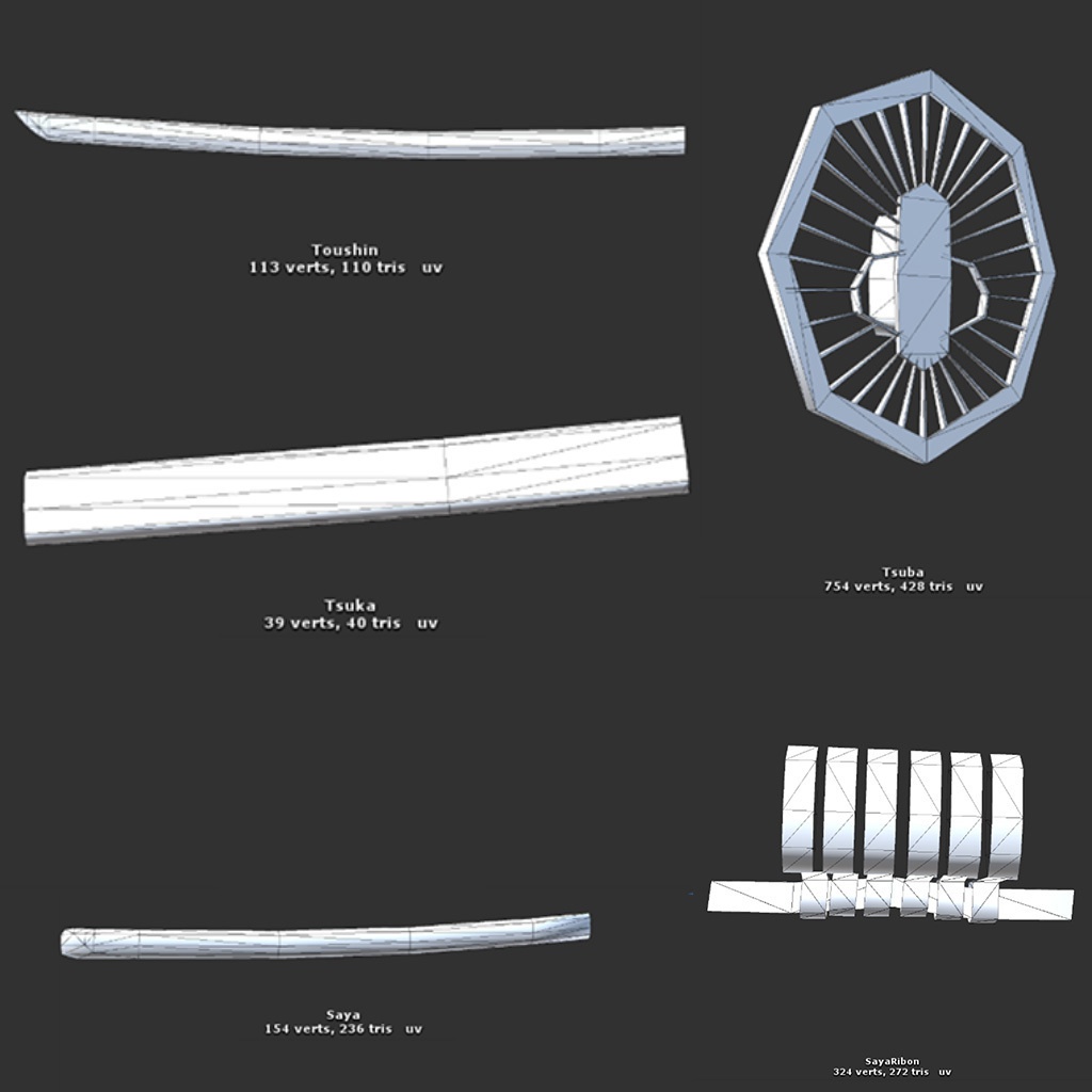 【オリジナル3Dモデル】打刀(合計△1086ポリゴン)