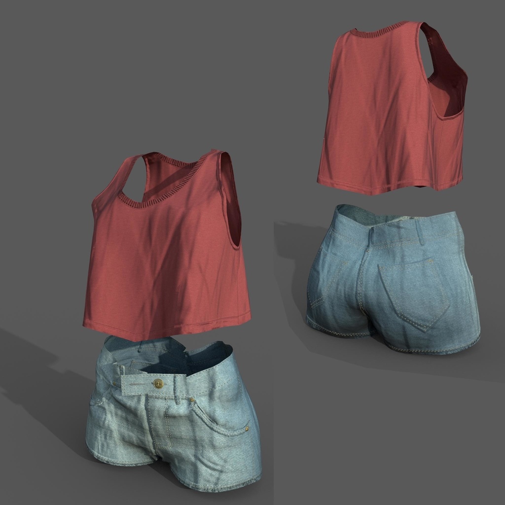 幽狐さん用着せ替え衣装 ノースリーブシャツ、ショートパンツ