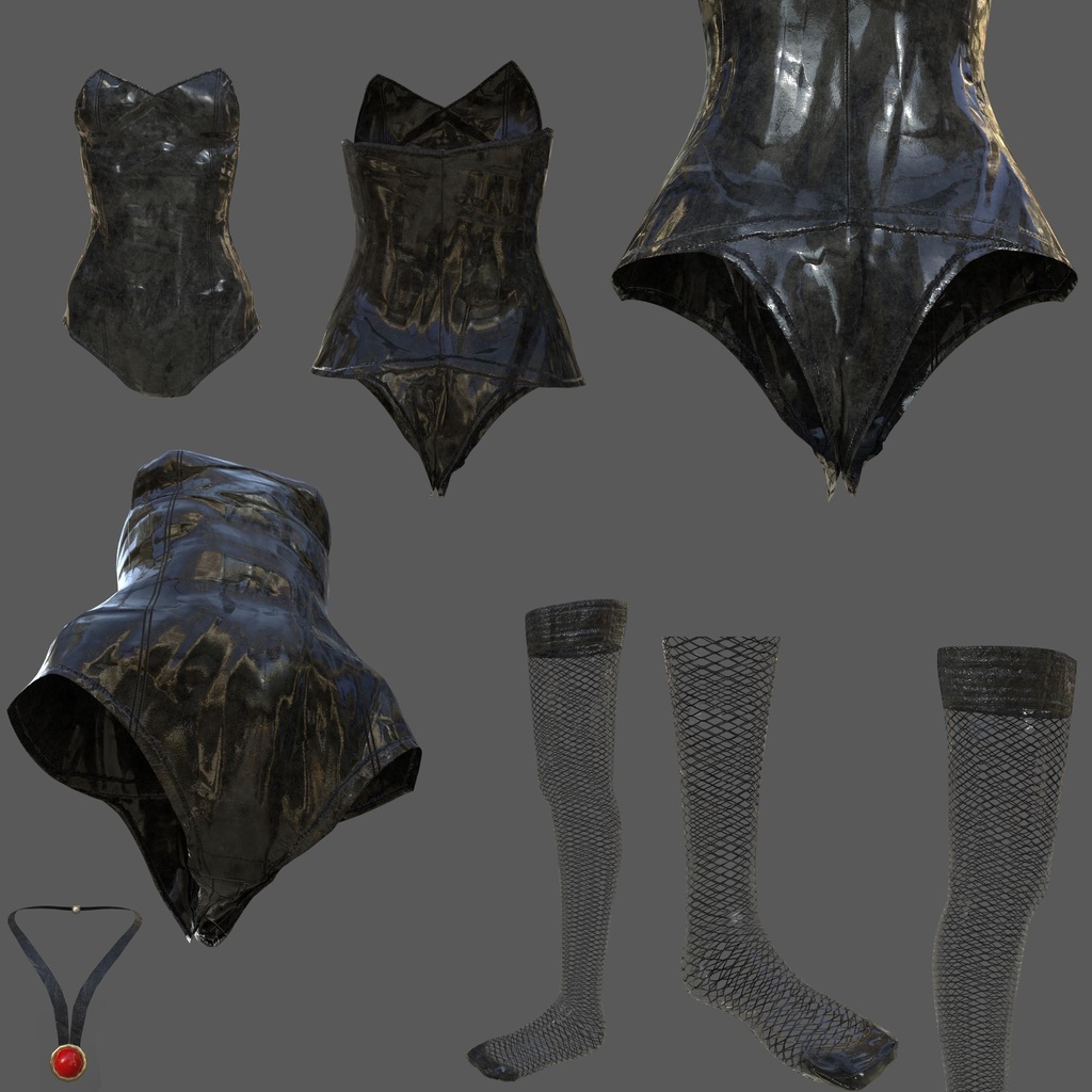 幽狐さん用衣装モデル、バニースーツ、ニーハイ網タイツ、ネックレス