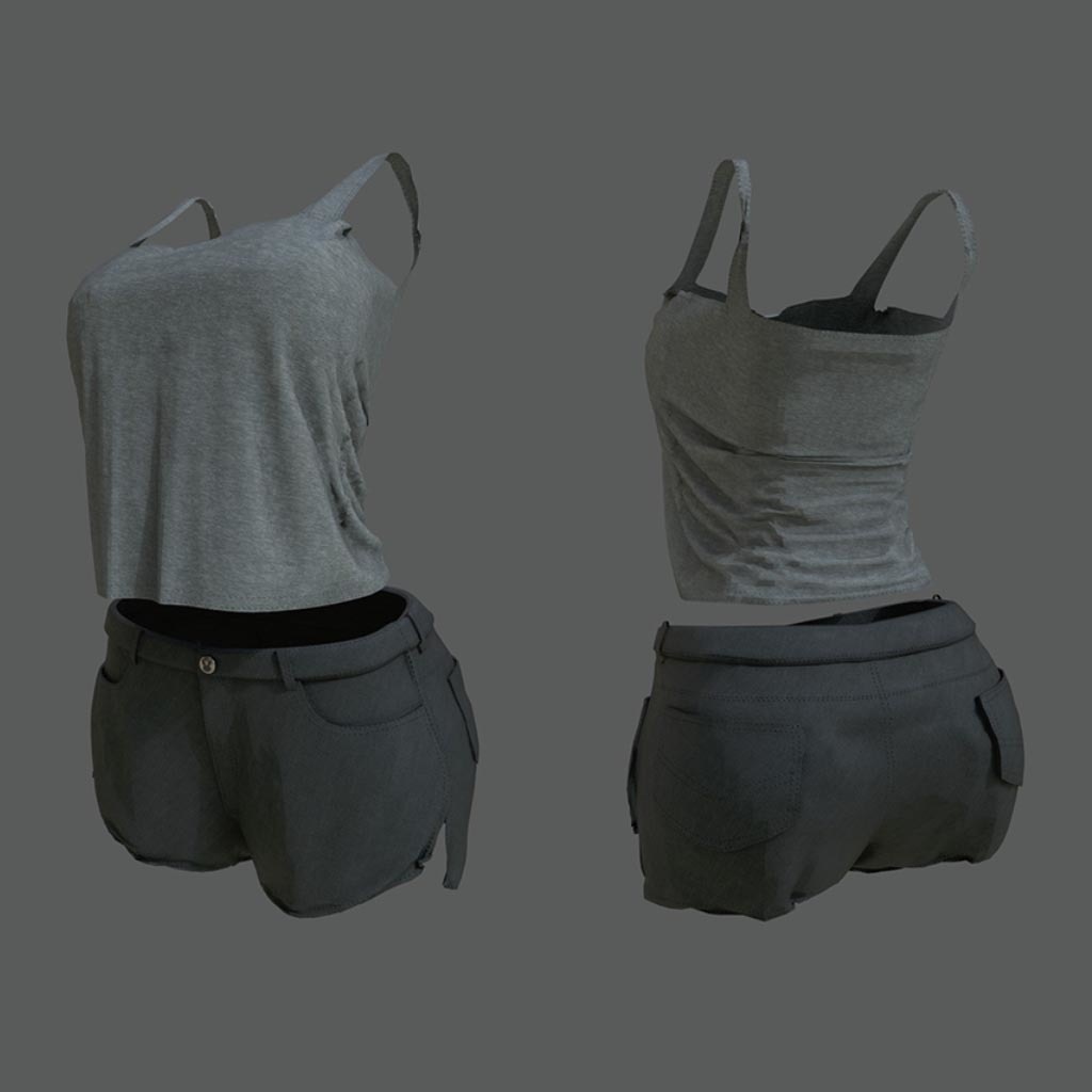 シルヴィアちゃん用着せ替え衣装 ノースリーブシャツ、ショートパンツ