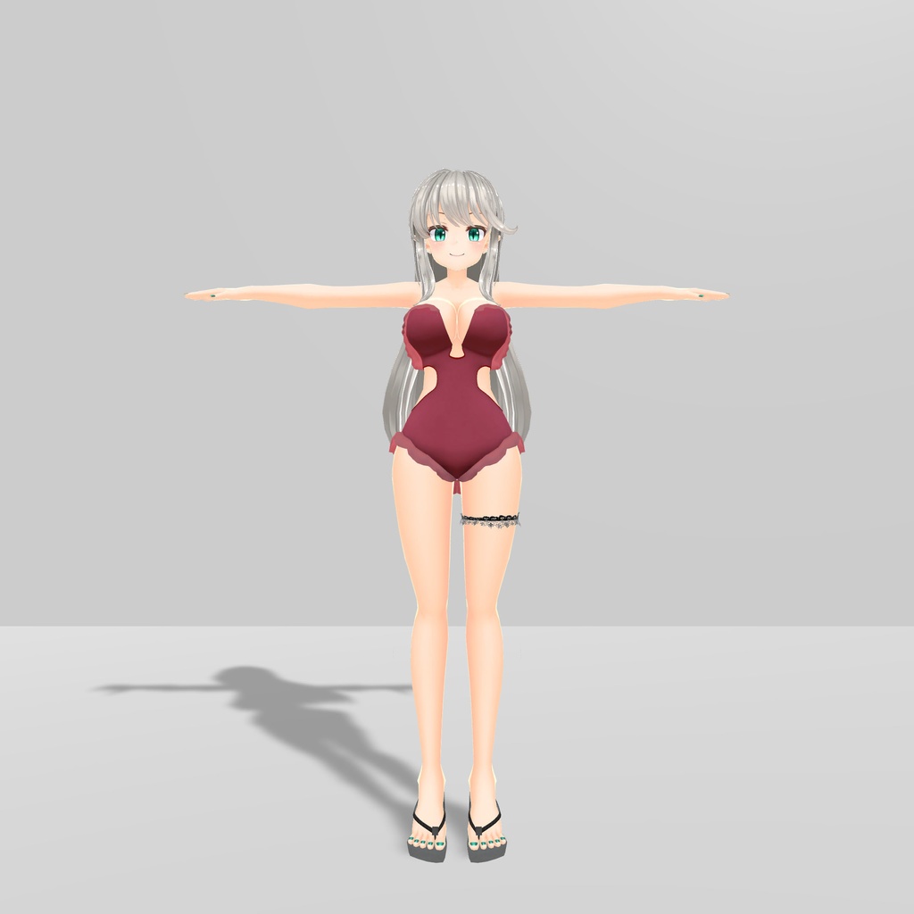 シルヴィアちゃん用着せ替え衣装 水着2種、ガーターリング、厚底ビーチサンダル、足モデル、水着用肌テクスチャ入り